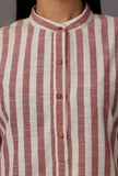 Red and White Stripes Pure Woven Cotton Kurta