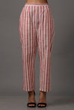Peach  Red and White Stripes Pure Woven Cotton Pants
