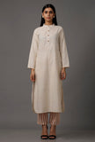 Cream White Pure Woven Cotton Kurta