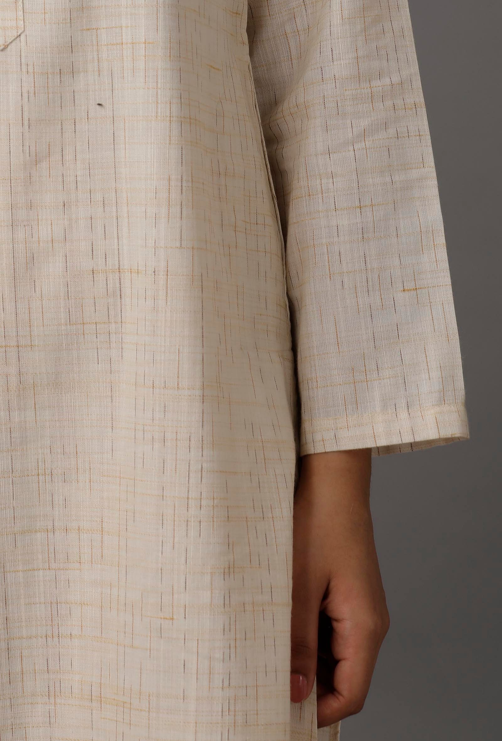 Cream White  Pure Woven Cotton Kurta