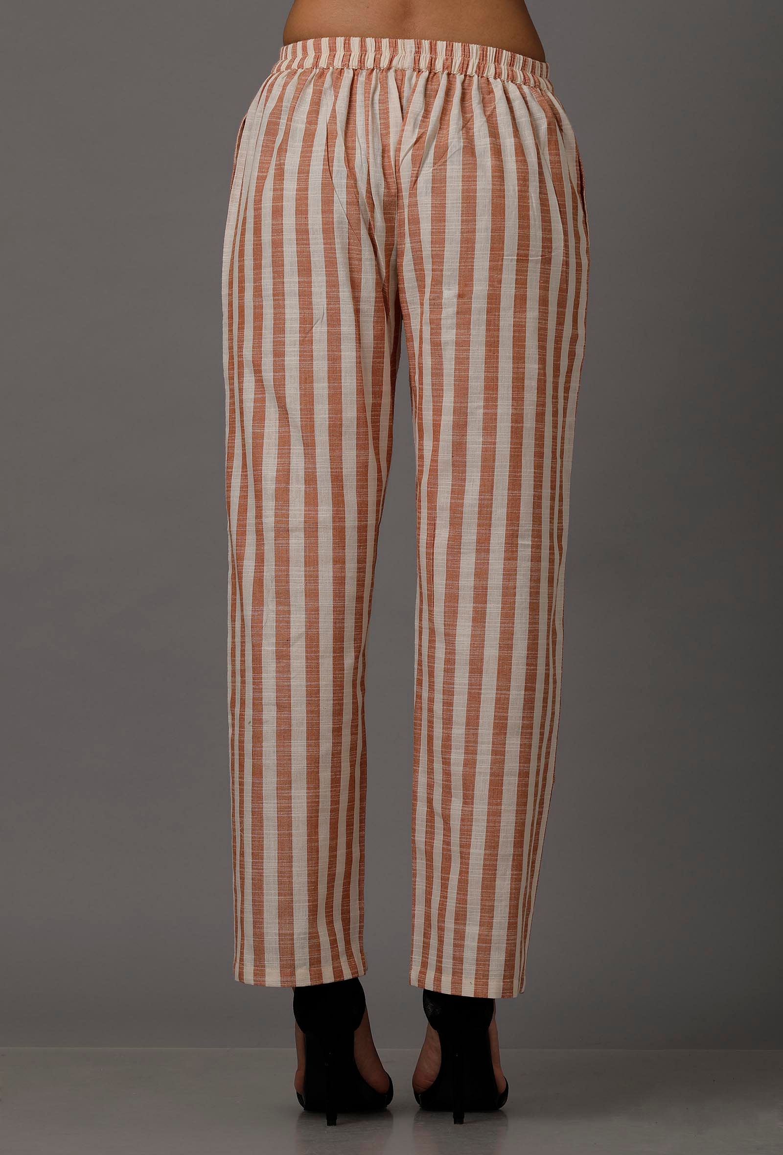 Orange and White Stripes Pure Woven Cotton Pants