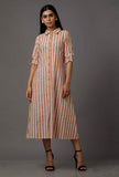 Orange and White Stripes Pure Woven Cotton Dress