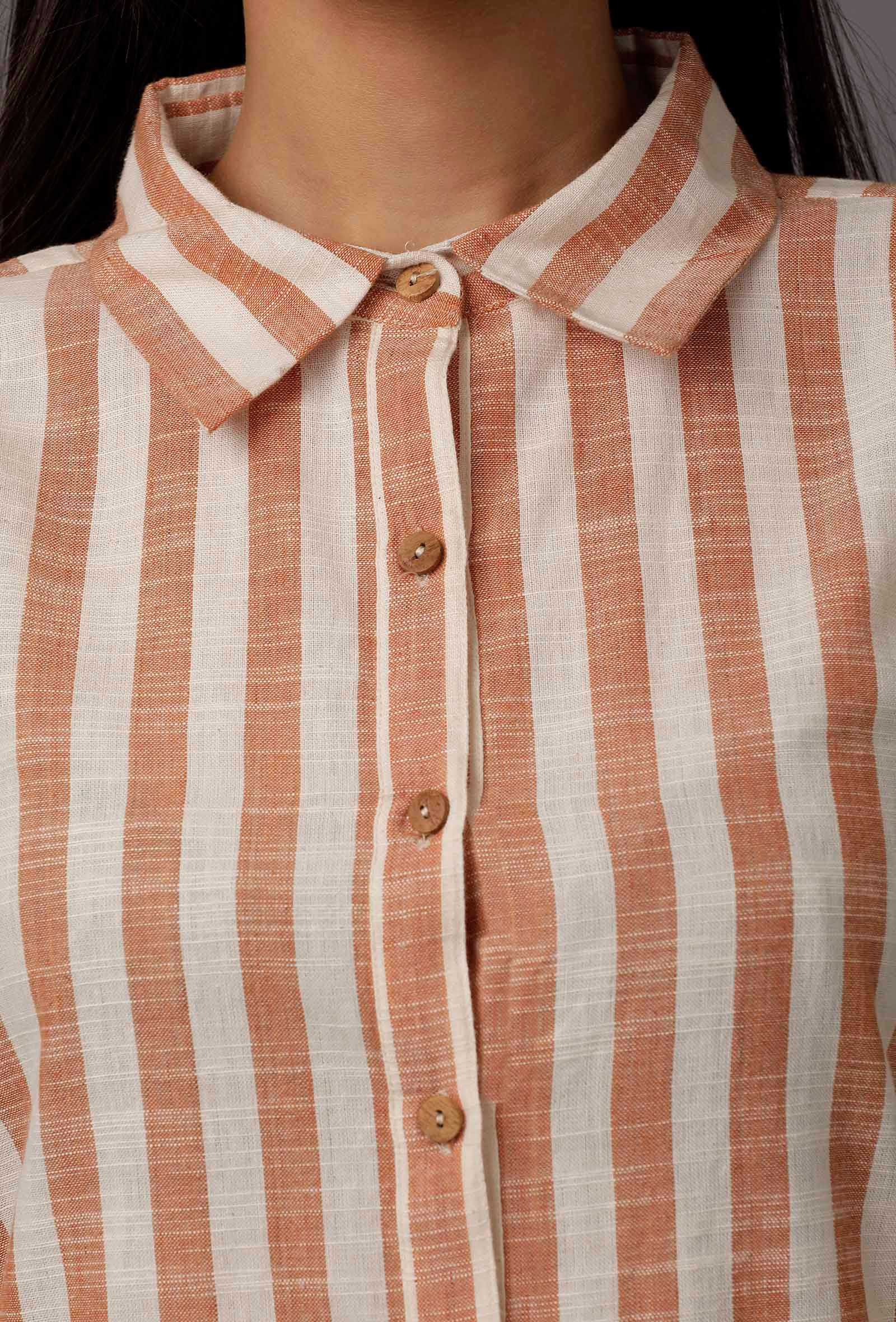 Orange and White Stripes Pure Woven Cotton Dress