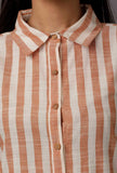 Orange and White Stripes Pure Woven Cotton Dress