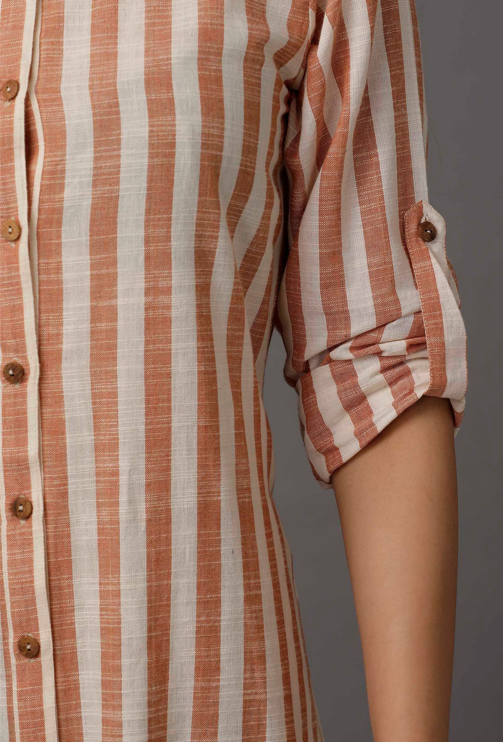 Orange and White Stripes Pure Woven Cotton Dress