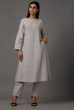 Set of 2: Powdered Blue Pure Woven Cotton Kurta and Pants with Complimentary Matching Mask