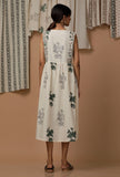 Off White Floral Hand Block Printed Cotton Flex Dress