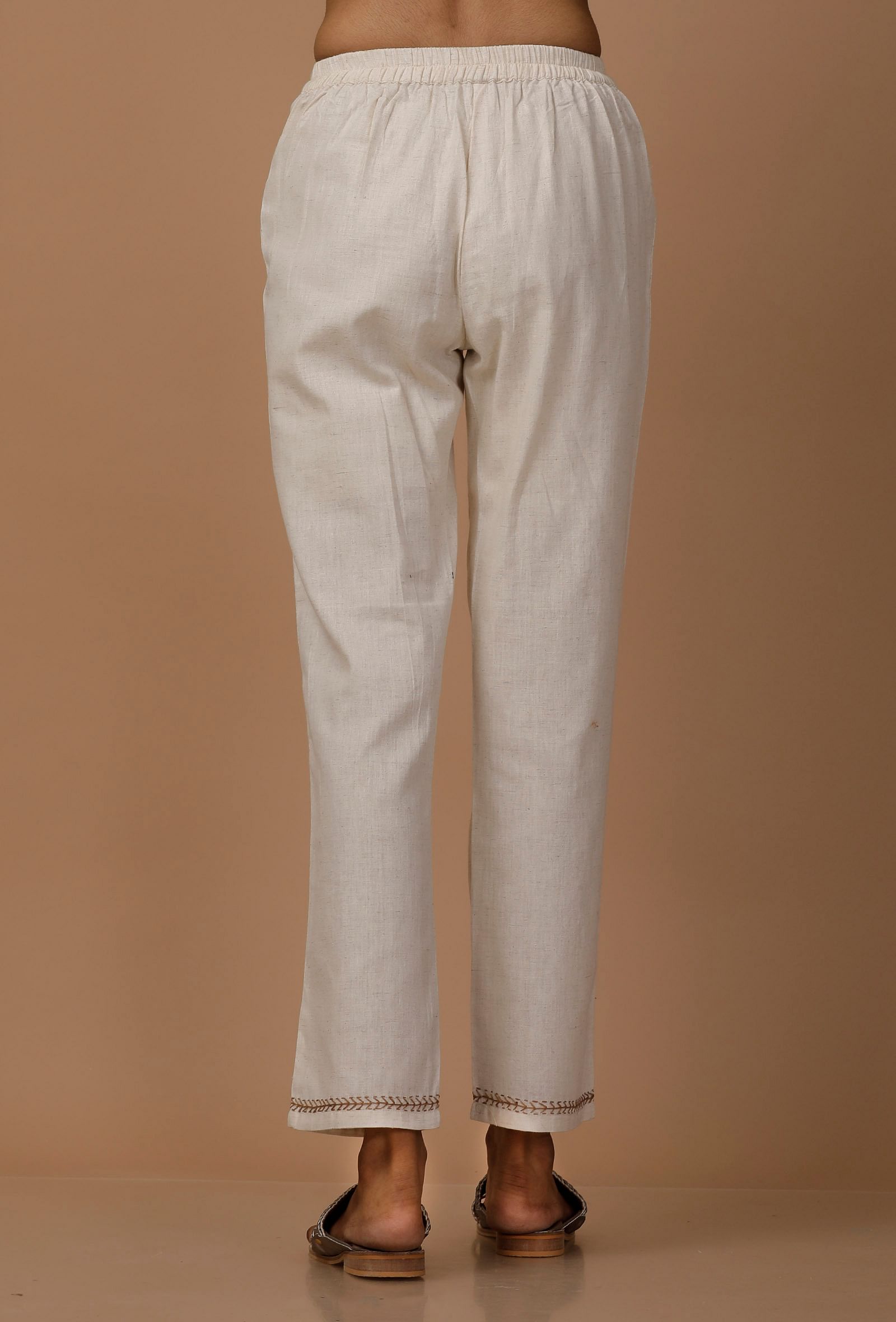 Off White Cotton Flex  Pants