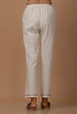 Off White Cotton Flex  Pants
