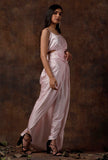 Set of 3 : Baby Pink Slip Blouse with Dhoti and Detatchable Drape