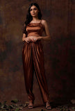Set of 2 : Russet Brown Satin Slip Blouse and Dhoti