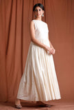 Off White Cotton Silver Gathered Kurta