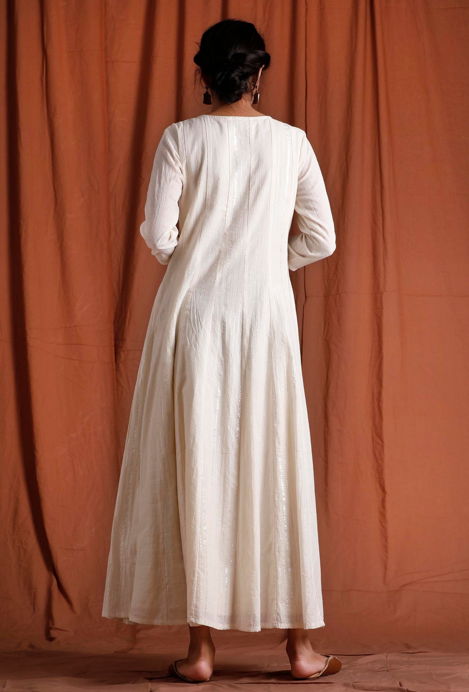 Off White and Silver Kalidar Cotton  Kurta