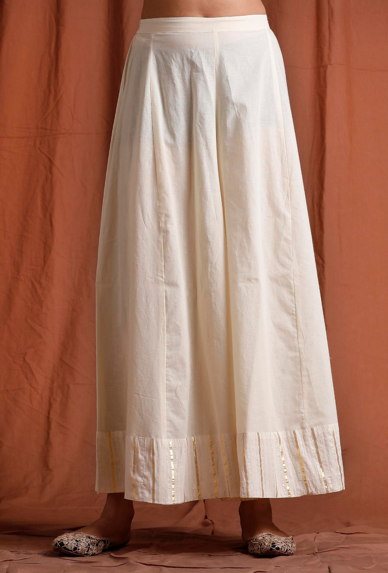 Set of 2: Off White and Golden Slip Kurta with Palazzo