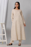 Beige Round Neck Cotton Khadi A Line Kurta