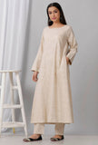 Beige Round Neck Cotton Khadi A Line Kurta