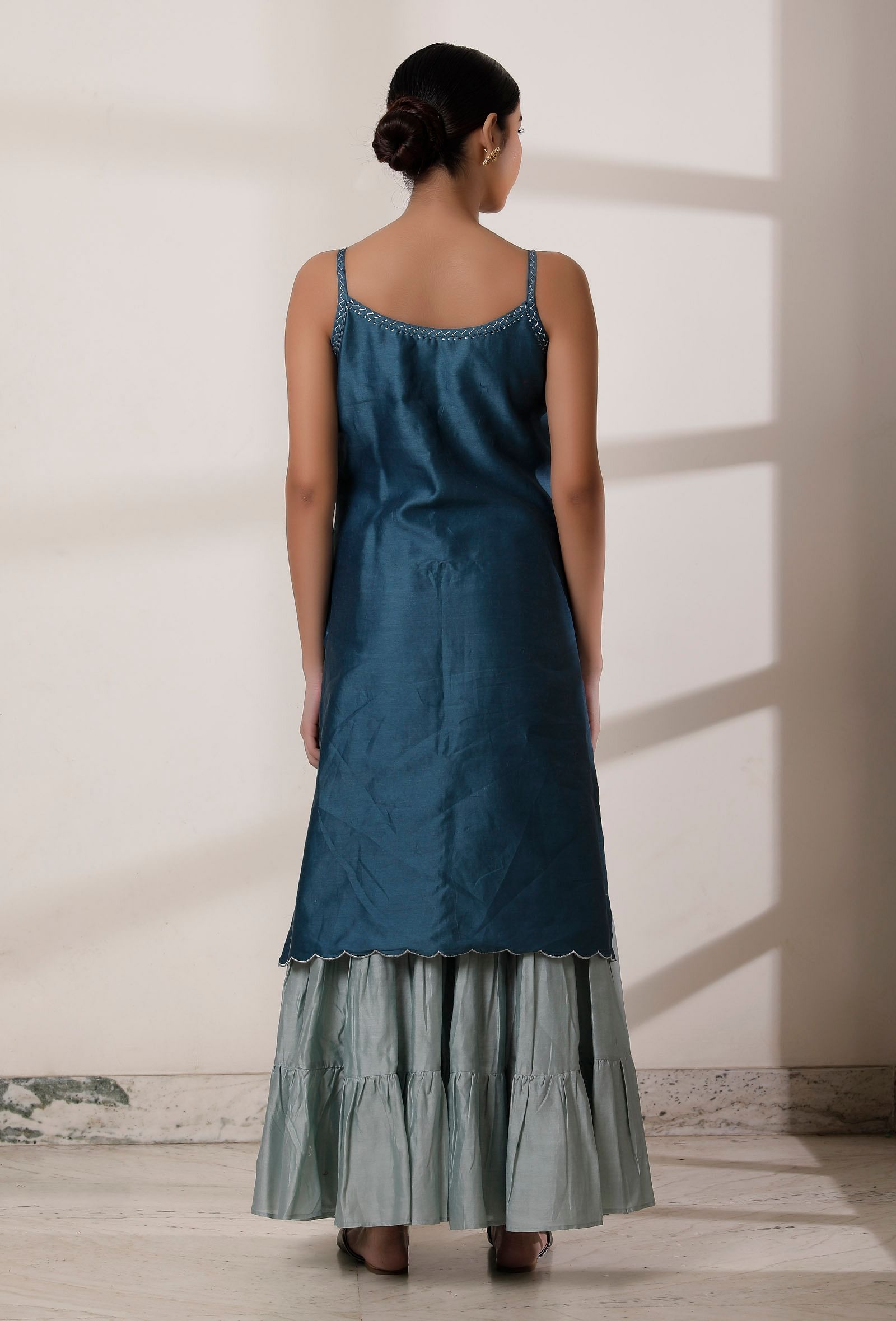 Teal Blue Slip Chanderi Kurta