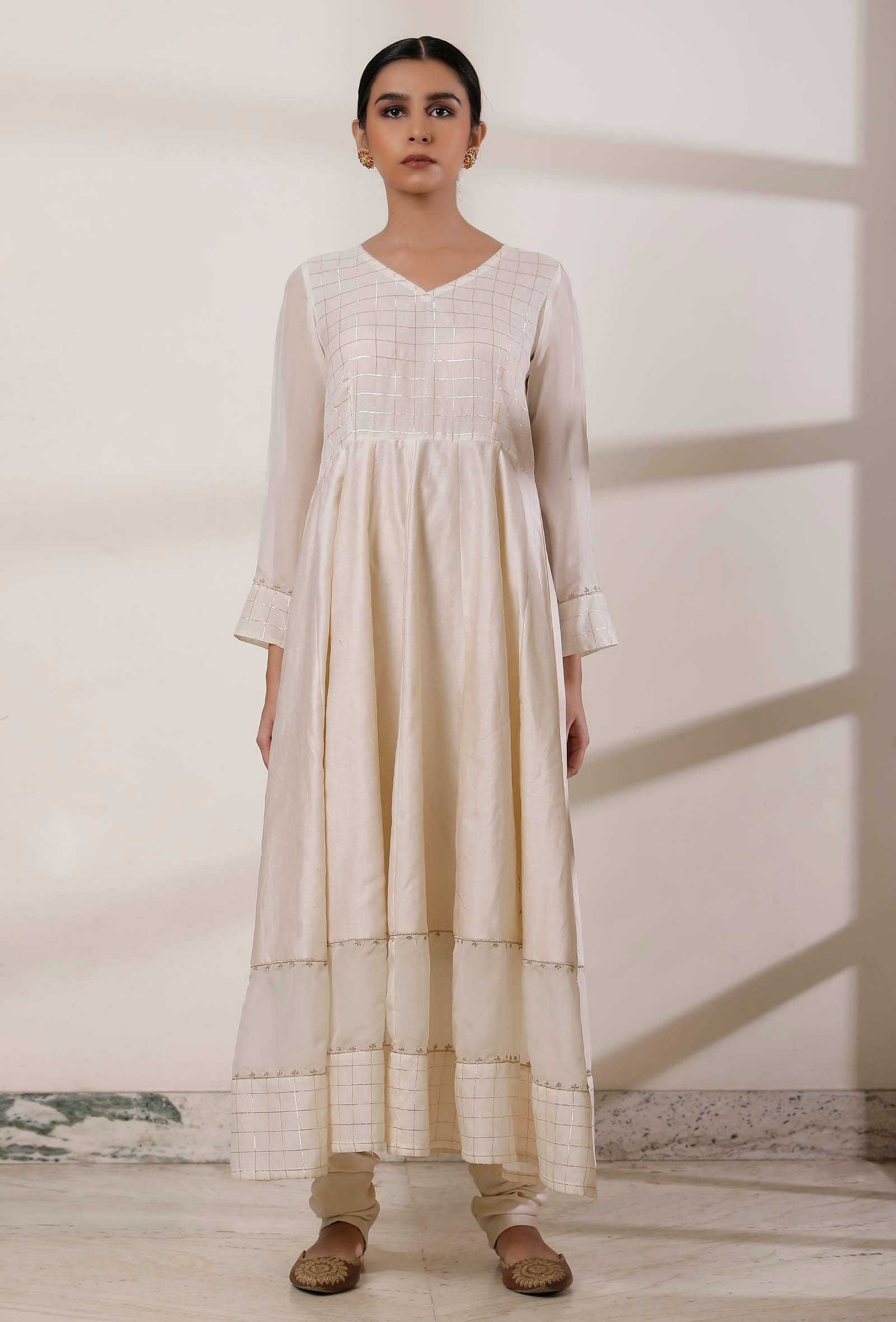 Set of 2: Off White Kalidar Kurta with Churidar