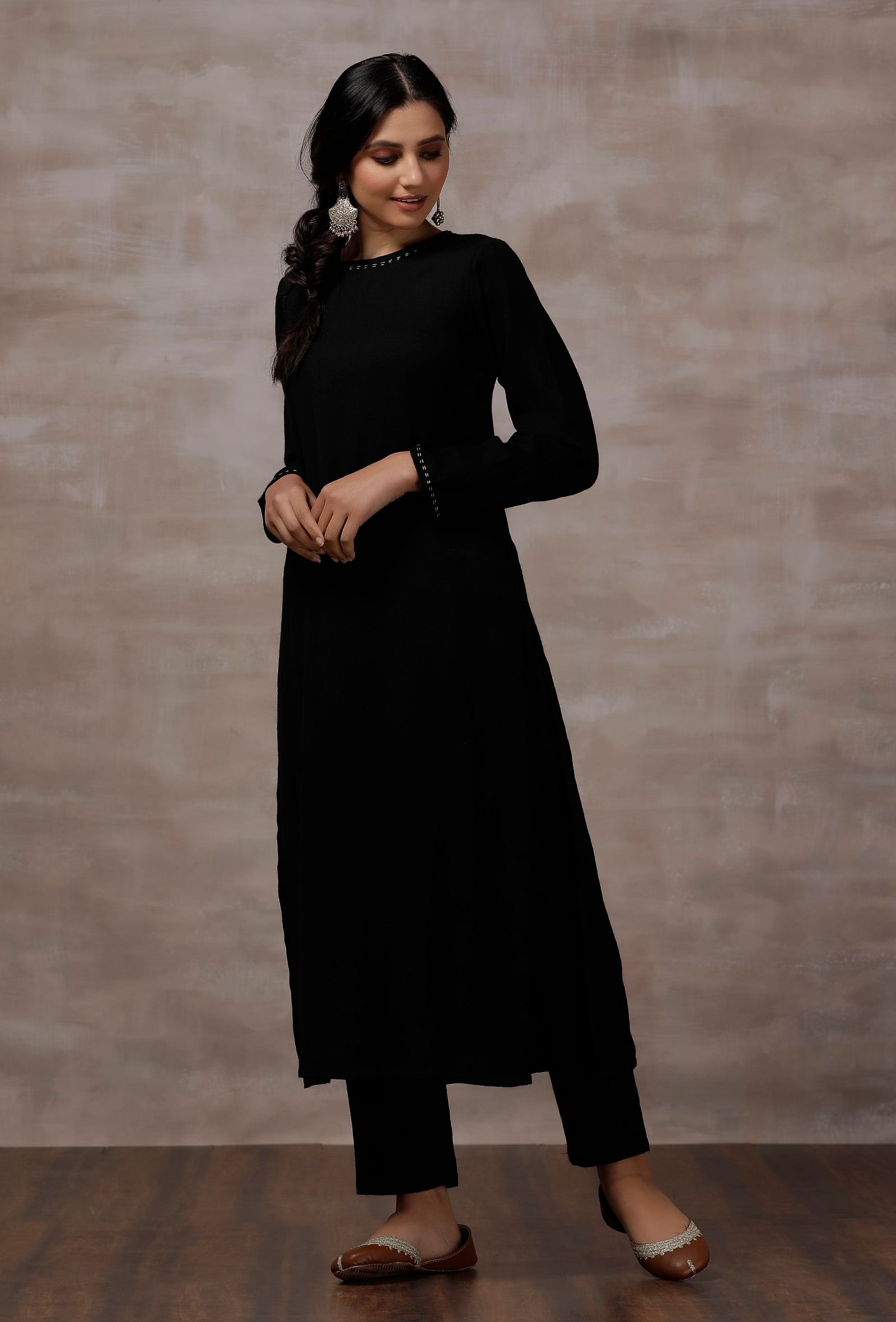 Black Straight Cashmilon Kurta
