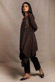 Black Asymmetrical Hand block Printed Rayon Kurta with Front Yoke Embellishment