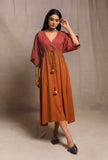 Brick-Orange V Neck Front Tie Kaftan dress