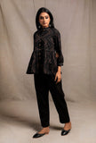 Black Hand Block Printed Gathered Buttoned Shirt