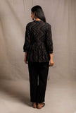 Black Hand Block Printed Gathered Buttoned Shirt