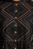 Black Hand Block Printed Gathered Buttoned Shirt