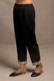 Black-Ecru Contrast Straight Narrow Fit Pants