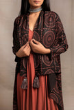Black Front Open Asymmetrical Printed Shrug