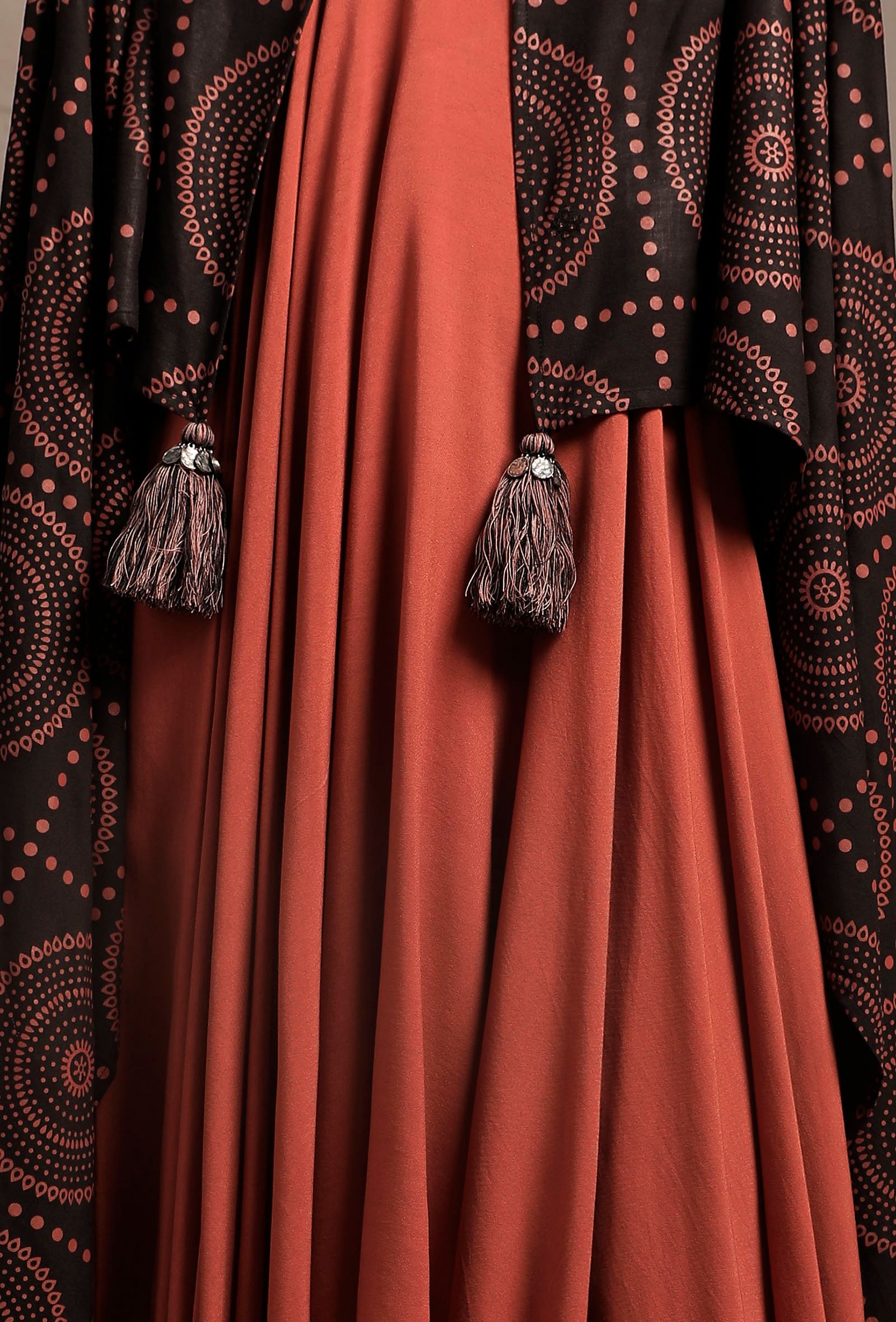 Black Front Open Asymmetrical Printed Shrug