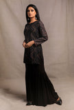 Black Hand Block Printed Straight Short Kurta
