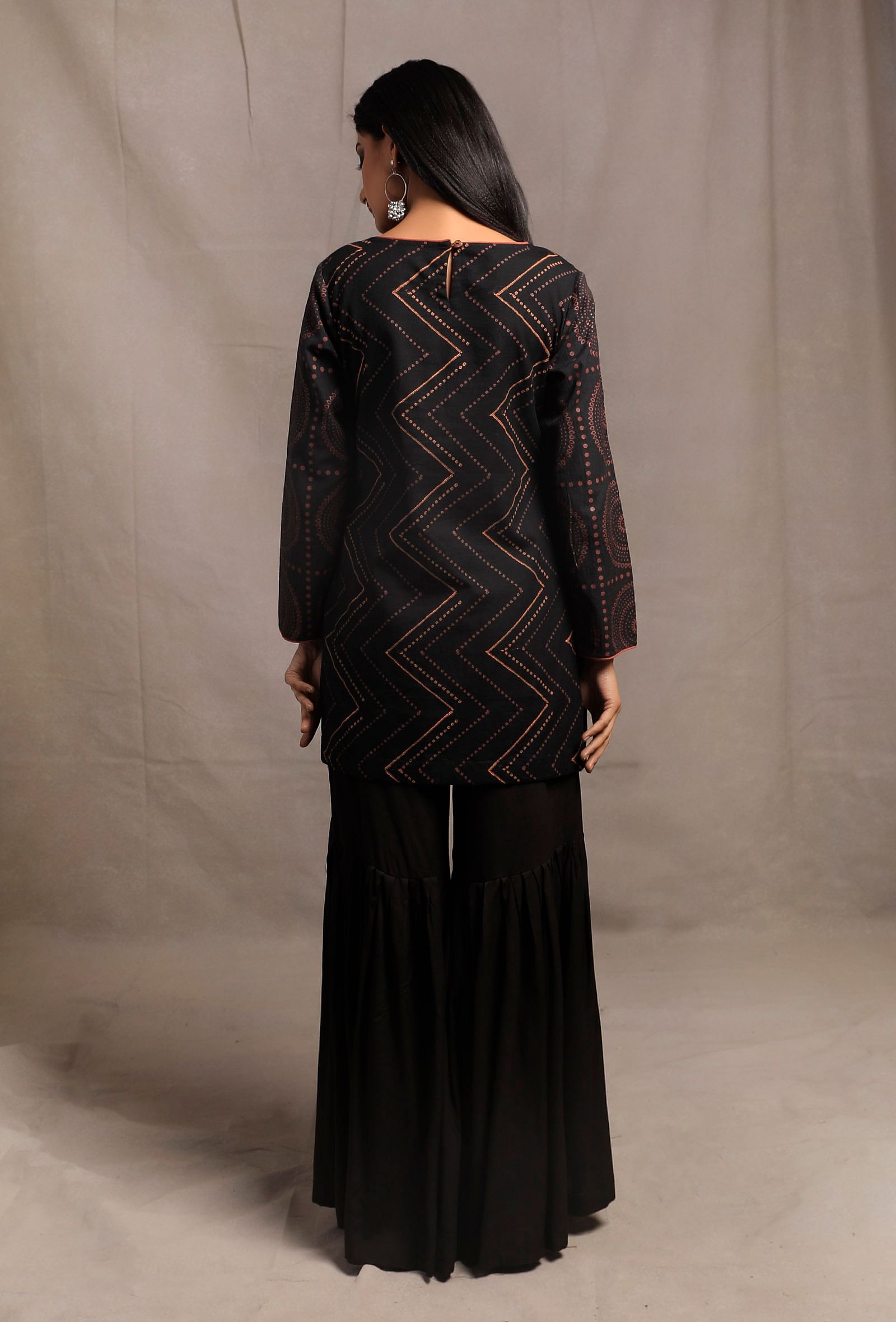 Black Hand Block Printed Straight Short Kurta