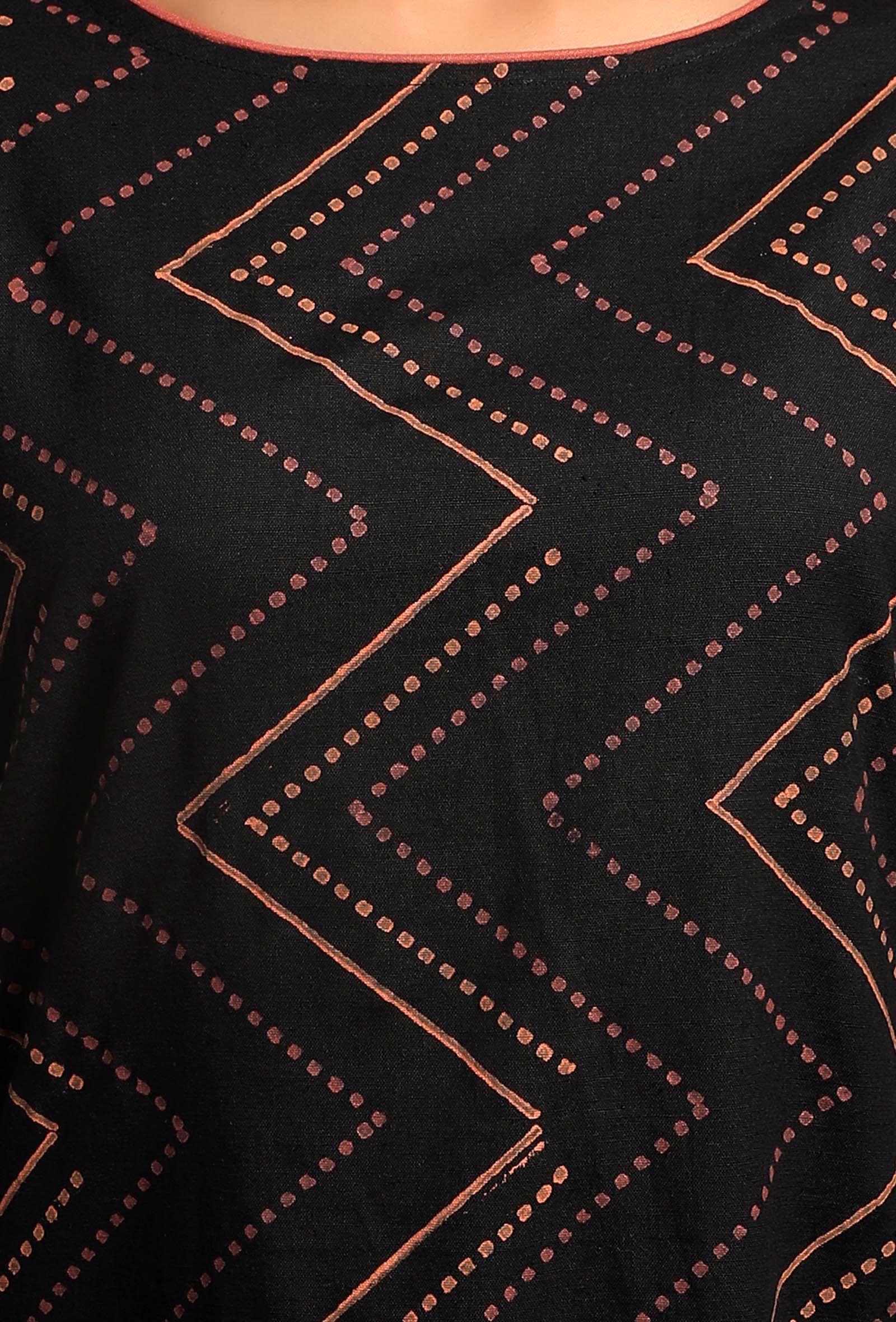 Black Hand Block Printed Straight Short Kurta