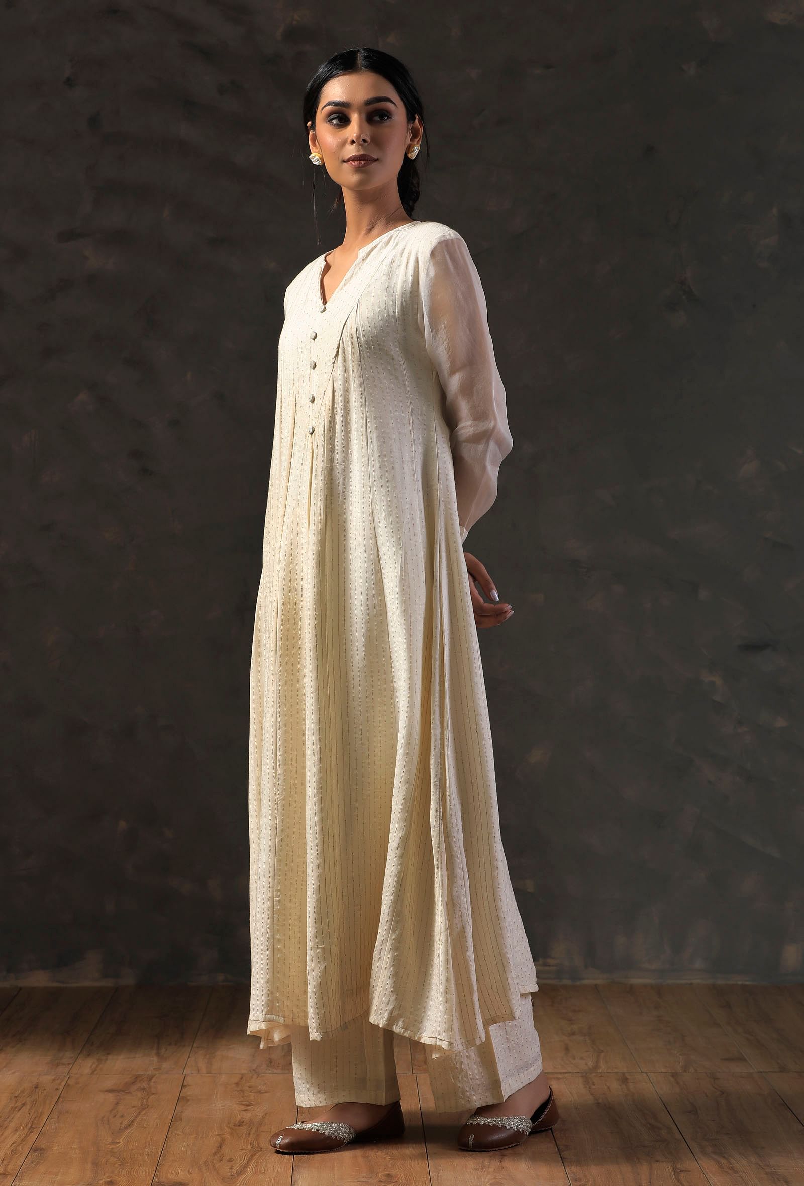 Beige Organza Sleeve Anarkali Kurta