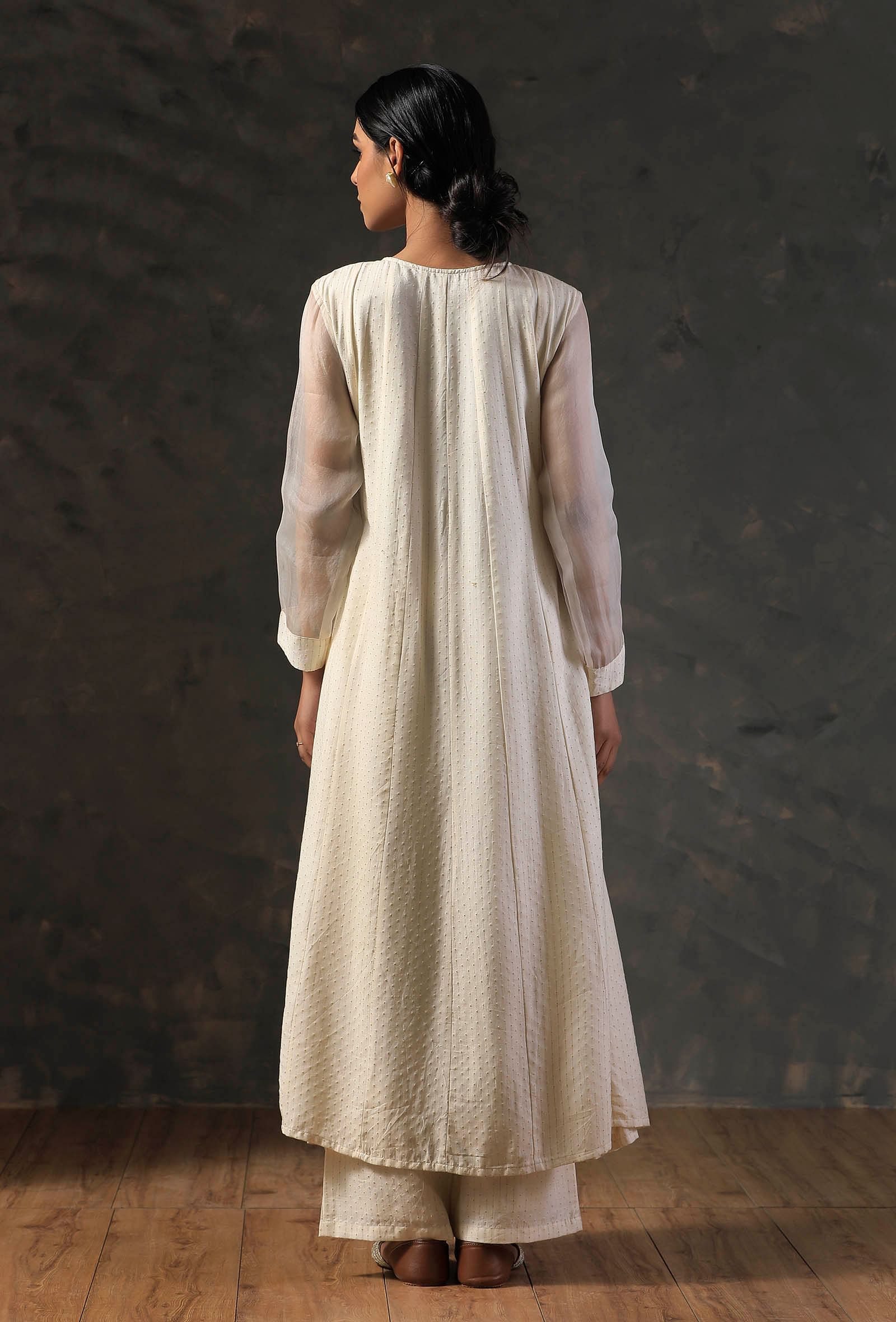 Beige Organza Sleeve Anarkali Kurta