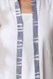White And Blue Ikkat Gathered Front Open Overlay