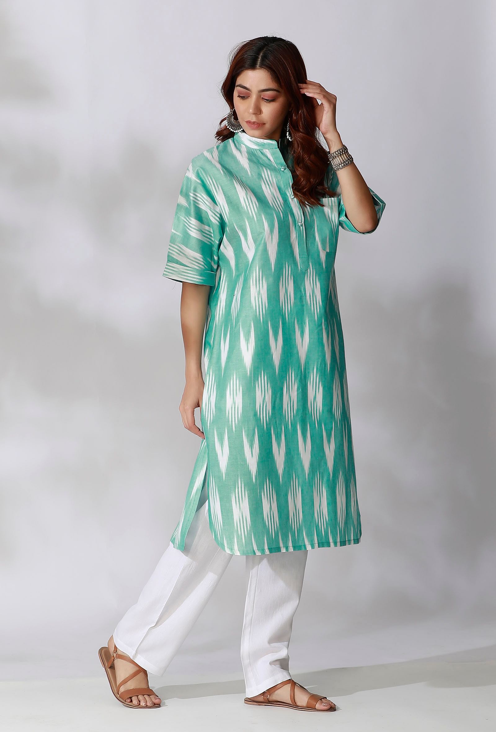 Aquamarine Green Ikkat Kurta