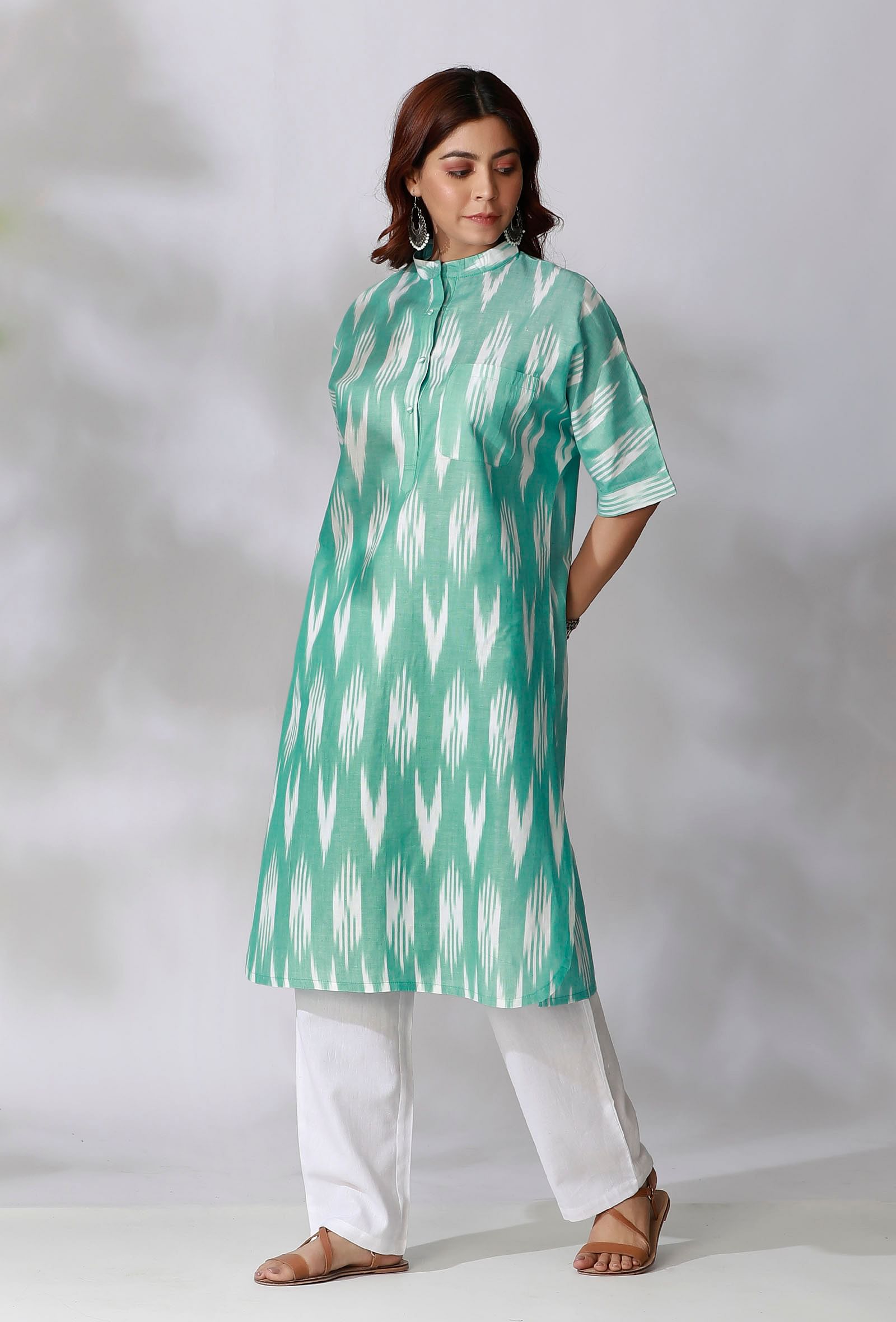 Aquamarine Green Ikkat Kurta