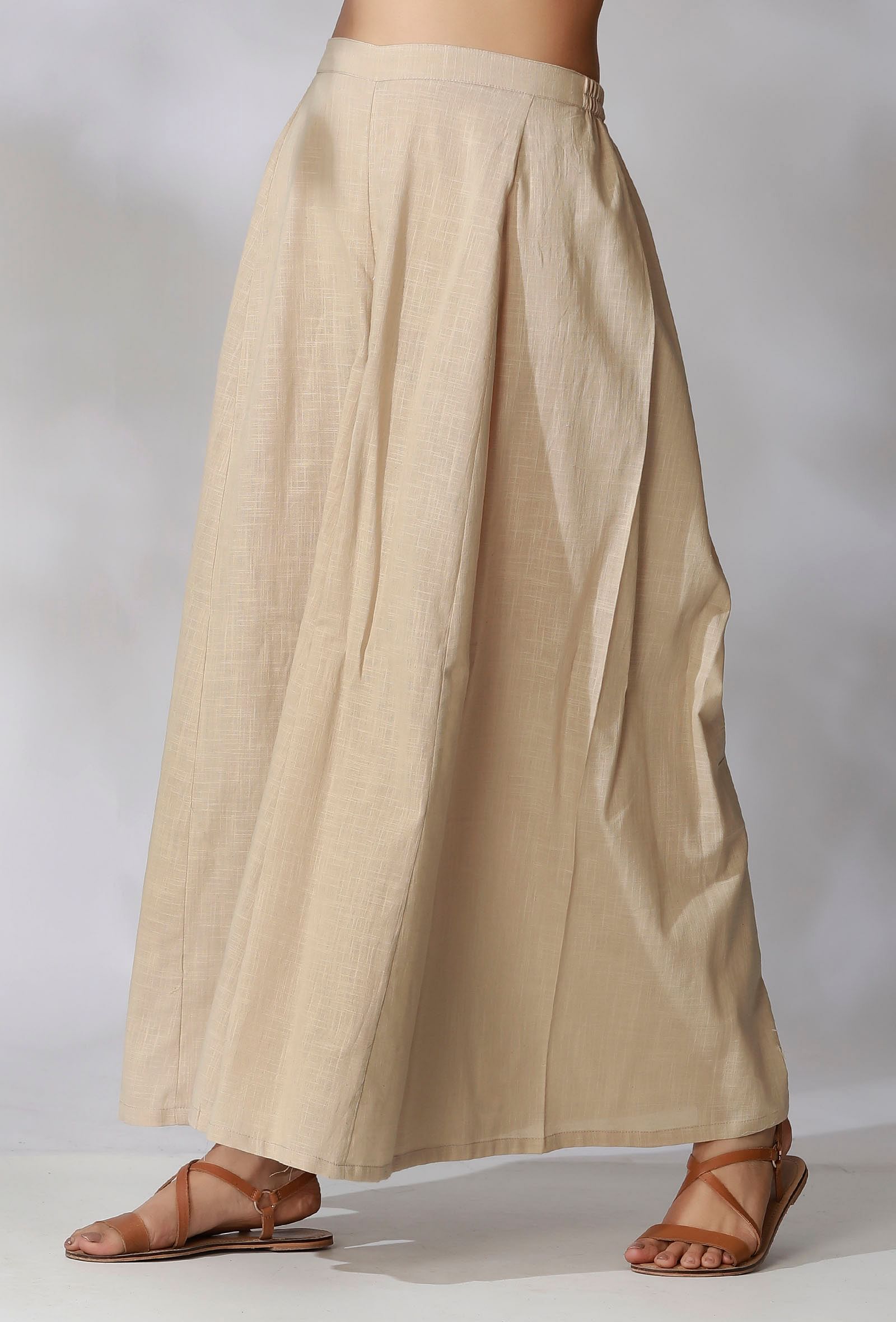 Beige High Waist Cotton Flared Pants