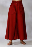 Maroon High Waist Pants With Front Pockets