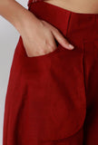 Maroon High Waist Pants With Front Pockets