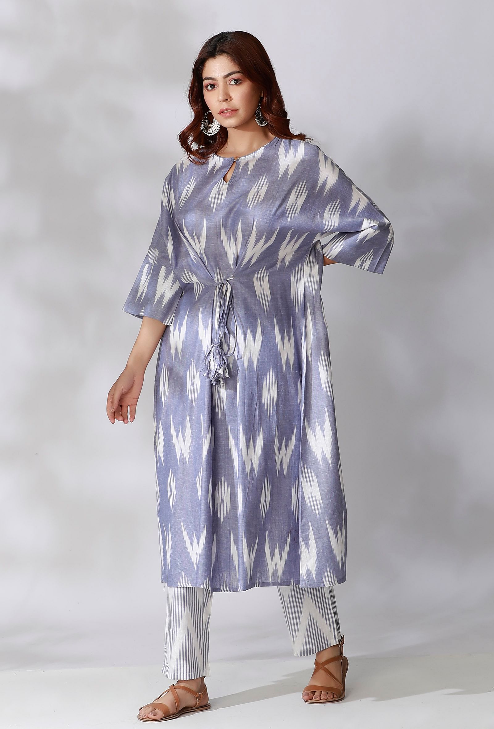 Blue Ikkat Tie-Up Kurta