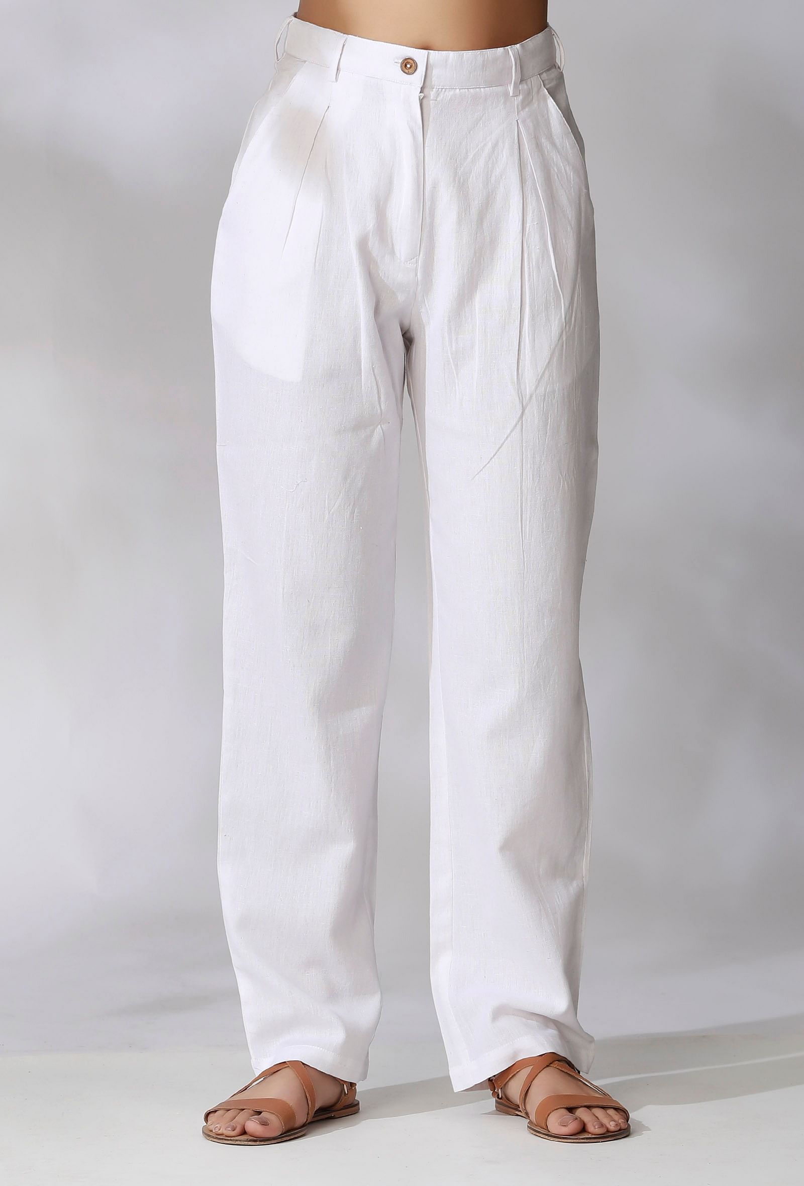 Set Of 2- Aquamarine Green Ikkat Kurta with White Cotton Pants With Pockets