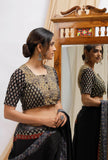 Olive Green and Black Front Open Ajrak Cotton Blouse