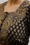 Olive Green and Black Front Open Ajrak Cotton Blouse