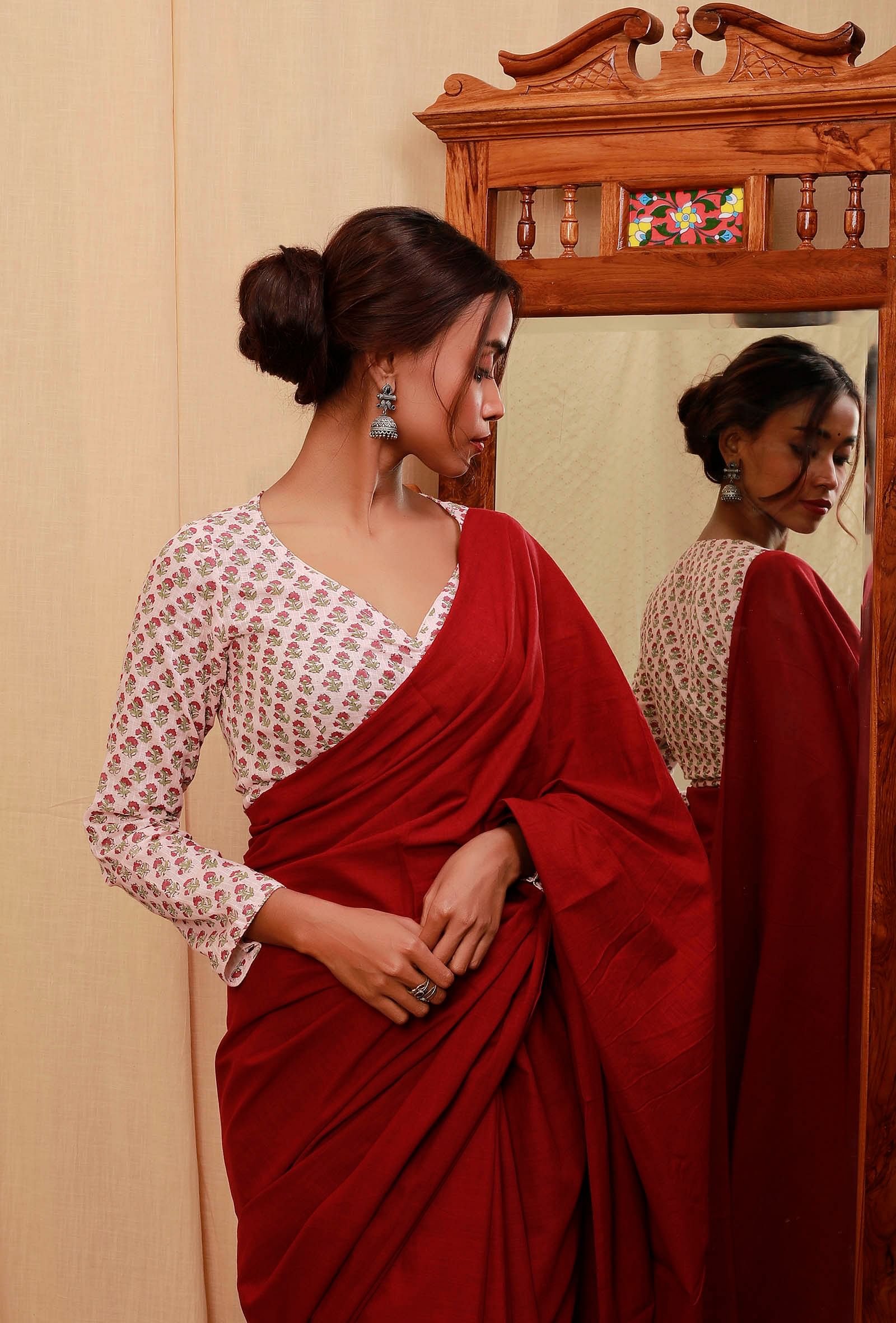 Baby Pink Block Printed Full Sleeves Blouse