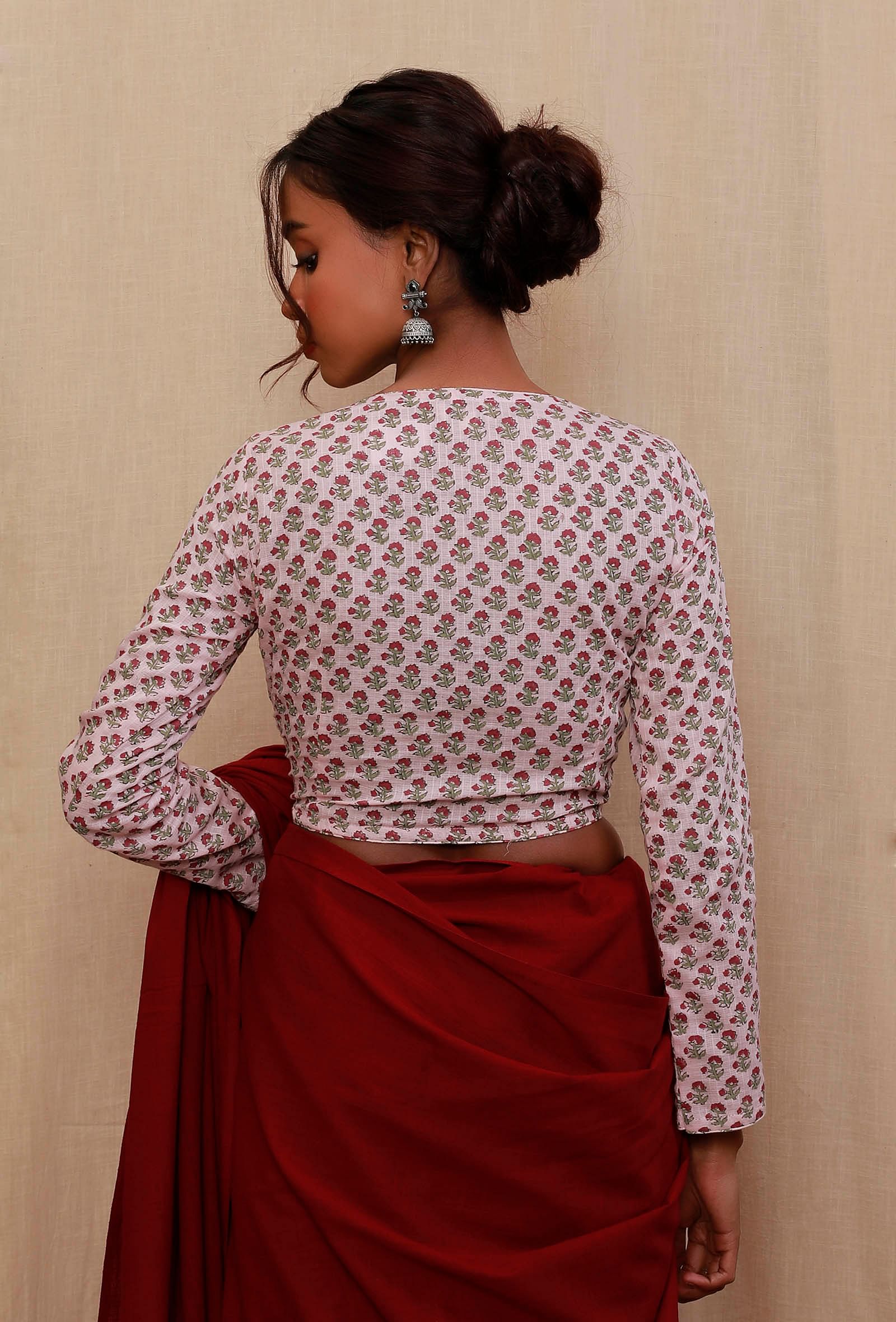 Baby Pink Block Printed Full Sleeves Blouse