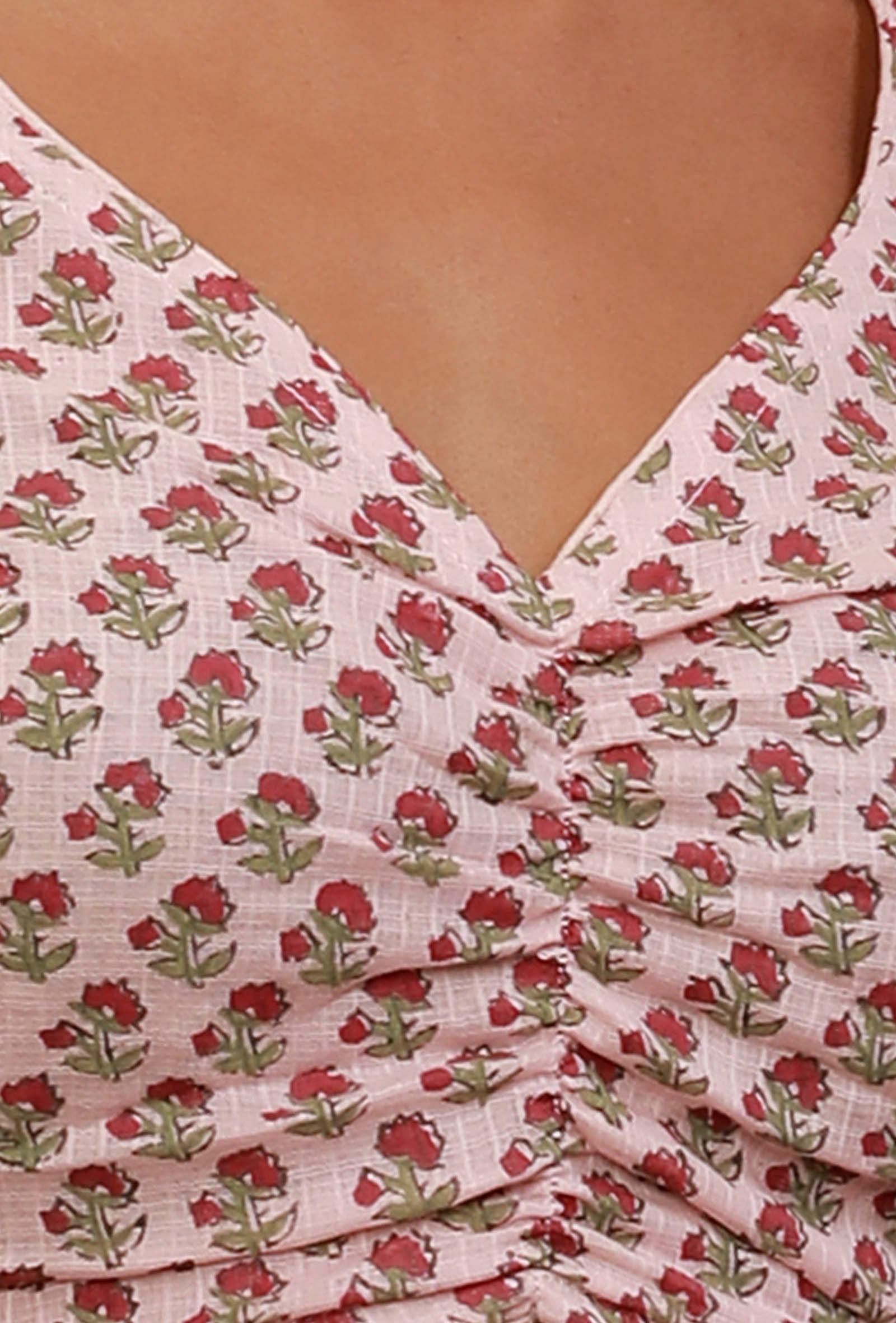 Baby Pink Block Printed Full Sleeves Blouse