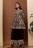 Black Kalamkari Flared Short Cotton Kurti